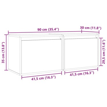 vidaXL Ντουλάπια Τοίχου 2 τεμ. Γκρι 45x30x35cm από Μασίφ Ξύλο Πεύκου