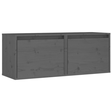 vidaXL Ντουλάπια Τοίχου 2 τεμ. Γκρι 45x30x35cm από Μασίφ Ξύλο Πεύκου