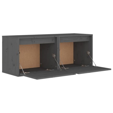 vidaXL Ντουλάπια Τοίχου 2 τεμ. Γκρι 45x30x35cm από Μασίφ Ξύλο Πεύκου