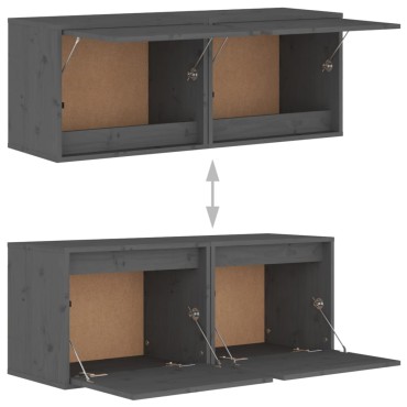 vidaXL Ντουλάπια Τοίχου 2 τεμ. Γκρι 45x30x35cm από Μασίφ Ξύλο Πεύκου