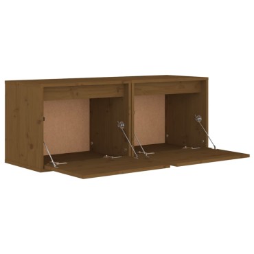 vidaXL Ντουλάπια Τοίχου 2 τεμ. Καφέ Μελί 45x30x35cm Μασίφ Ξύλο Πεύκου