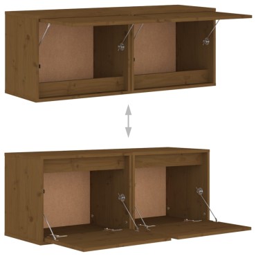 vidaXL Ντουλάπια Τοίχου 2 τεμ. Καφέ Μελί 45x30x35cm Μασίφ Ξύλο Πεύκου
