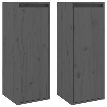 vidaXL Ντουλάπια Τοίχου 2 τεμ. Γκρι 30x30x80cm από Μασίφ Ξύλο Πεύκου