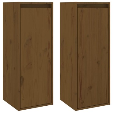 vidaXL Ντουλάπια Τοίχου 2 τεμ. Καφέ Μελί 30x30x80cm Μασίφ Ξύλο Πεύκου