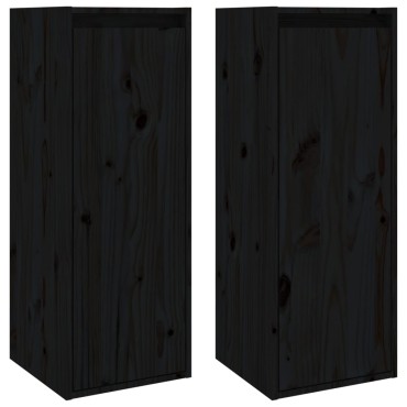 vidaXL Ντουλάπια Τοίχου 2 τεμ. Μαύρα 30x30x80cm από Μασίφ Ξύλο Πεύκου
