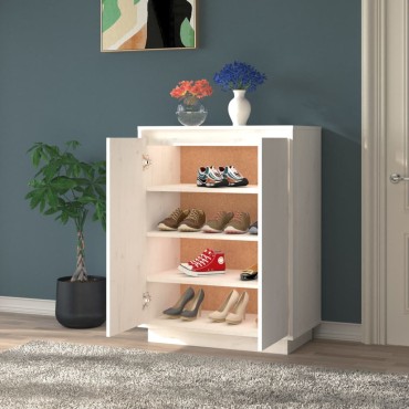 vidaXL Παπουτσοθήκη Λευκή 60x35x80cm από Μασίφ Ξύλο Πεύκου