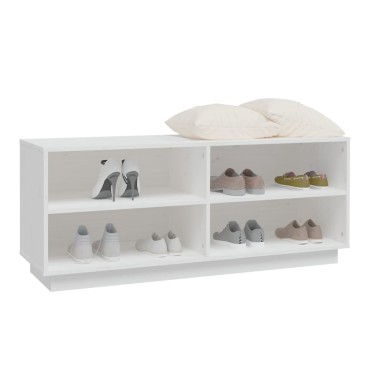 vidaXL Παπουτσοθήκη Λευκή 110x34x45cm από Μασίφ Ξύλο Πεύκου
