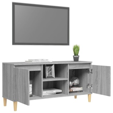 vidaXL Έπιπλο Τηλεόρασης Γκρι Sonoma 103,5x35x50cm Μασίφ Ξύλινα Πόδια