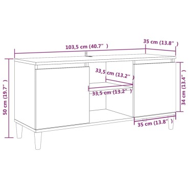 vidaXL Έπιπλο Τηλεόρασης Γκρι Sonoma 103,5x35x50cm Μασίφ Ξύλινα Πόδια