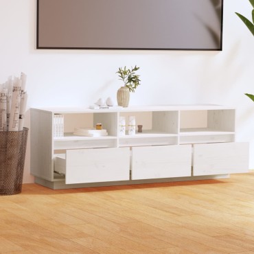 vidaXL Έπιπλο Τηλεόρασης Λευκό 140x37x50cm από Μασίφ Ξύλο Πεύκου