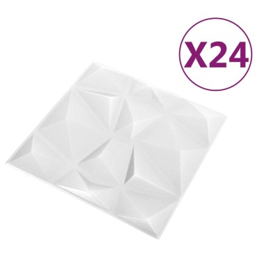 vidaXL Πάνελ Τοίχου 3D 24 τεμ. Λευκό Διαμαντιού 50 x 50 εκ. 6 μ²