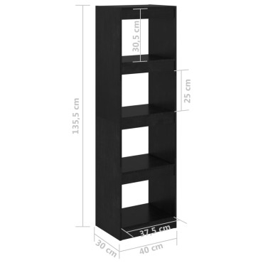 vidaXL Βιβλιοθήκη/Διαχωριστικό Χώρου Μαύρο 40x30x135,5cm Ξύλο Πεύκου 1 τεμ.
