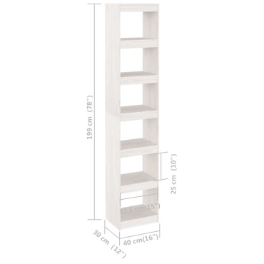 vidaXL Βιβλιοθήκη/Διαχωριστικό Χώρου Λευκό 40x30x199cm Ξύλο Πεύκου 1 τεμ.