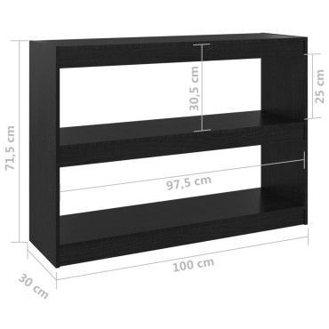 vidaXL Βιβλιοθήκη/Διαχωριστικό Χώρου Μαύρο 100x30x71,5cm Ξύλο Πεύκου 1 τεμ.