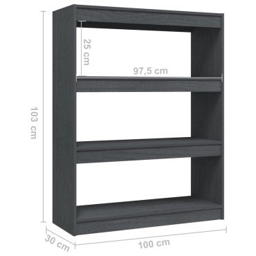 vidaXL Βιβλιοθήκη/Διαχωριστικό Χώρου Γκρι 100x30x103cm Ξύλο Πεύκου 1 τεμ.