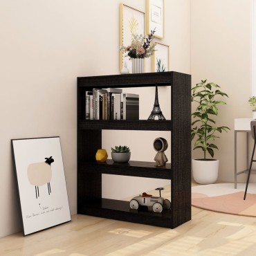 vidaXL Βιβλιοθήκη/Διαχωριστικό Χώρου Μαύρο 100x30x103cm Ξύλο Πεύκου 1 τεμ.