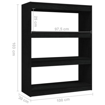 vidaXL Βιβλιοθήκη/Διαχωριστικό Χώρου Μαύρο 100x30x103cm Ξύλο Πεύκου 1 τεμ.
