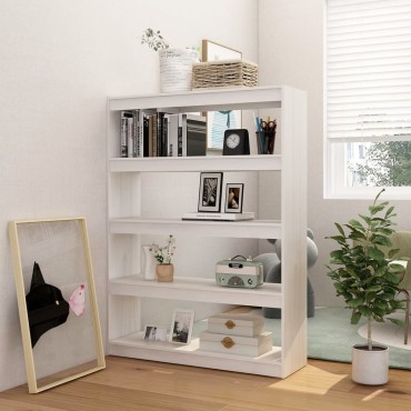 vidaXL Βιβλιοθήκη/Διαχωριστικό Χώρου Λευκό 100x30x135,5cm Ξύλο Πεύκου 1 τεμ.