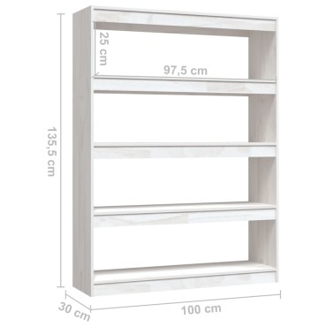 vidaXL Βιβλιοθήκη/Διαχωριστικό Χώρου Λευκό 100x30x135,5cm Ξύλο Πεύκου 1 τεμ.
