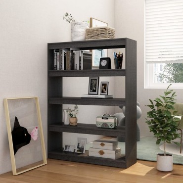 vidaXL Βιβλιοθήκη/Διαχωριστικό Χώρου Γκρι 100x30x135,5cm Ξύλο Πεύκου 1 τεμ.