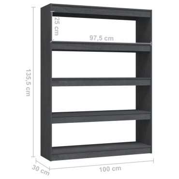 vidaXL Βιβλιοθήκη/Διαχωριστικό Χώρου Γκρι 100x30x135,5cm Ξύλο Πεύκου 1 τεμ.