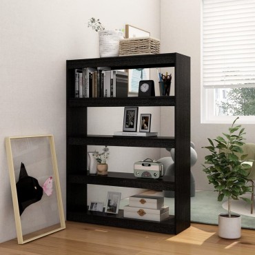 vidaXL Βιβλιοθήκη/Διαχωριστικό Χώρου Μαύρο 100x30x135,5cm Ξύλο Πεύκου 1 τεμ.