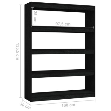 vidaXL Βιβλιοθήκη/Διαχωριστικό Χώρου Μαύρο 100x30x135,5cm Ξύλο Πεύκου 1 τεμ.
