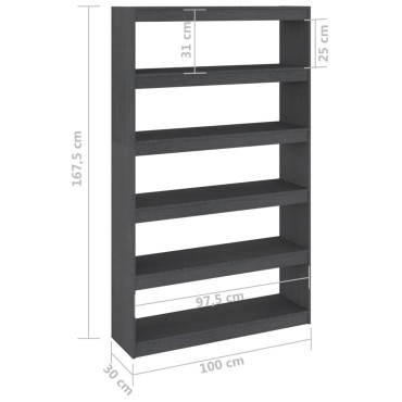 vidaXL Βιβλιοθήκη/Διαχωριστικό Χώρου Γκρι 100x30x167,5cm Ξύλο Πεύκου 1 τεμ.