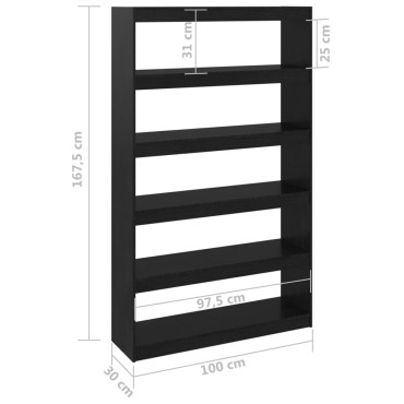 vidaXL Βιβλιοθήκη/Διαχωριστικό Χώρου Μαύρο 100x30x167,5cm Ξύλο Πεύκου 1 τεμ.