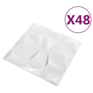 vidaXL Πάνελ Τοίχου 3D 48 τεμ. Λευκό Διαμαντιού 50 x 50 εκ. 12 μ²