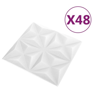 vidaXL Πάνελ Τοίχου 3D 48 τεμ. Λευκό Origami 50 x 50 εκ. 12 μ²