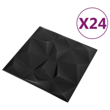 vidaXL Πάνελ Τοίχου 3D 24 τεμ. Μαύρο Διαμαντιού 50 x 50 εκ. 6 μ²