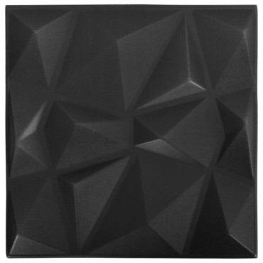 vidaXL Πάνελ Τοίχου 3D 48 τεμ. Μαύρο Διαμαντιού 50 x 50 εκ. 12 μ²