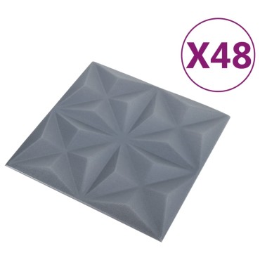 vidaXL Πάνελ Τοίχου 3D 48 τεμ. Γκρι Origami 50 x 50 εκ. 12 μ²