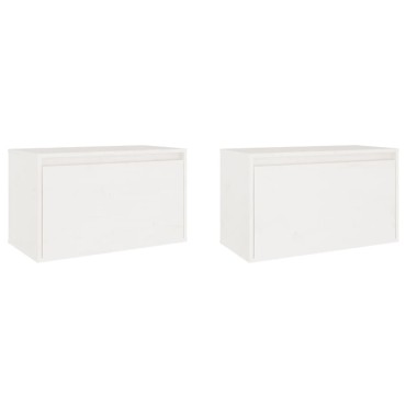 vidaXL Ντουλάπια Τοίχου 2 τεμ. Λευκά 60x30x35cm από Μασίφ Ξύλο Πεύκου
