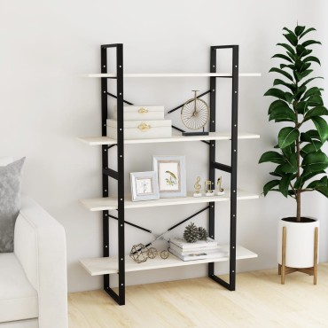 vidaXL Βιβλιοθήκη με 4 Ράφια Λευκή 100x30x140cm από Μασίφ Ξύλο Πεύκου 1 τεμ.