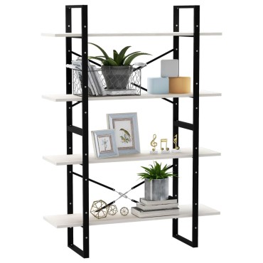 vidaXL Βιβλιοθήκη με 4 Ράφια Λευκή 100x30x140cm από Μασίφ Ξύλο Πεύκου 1 τεμ.