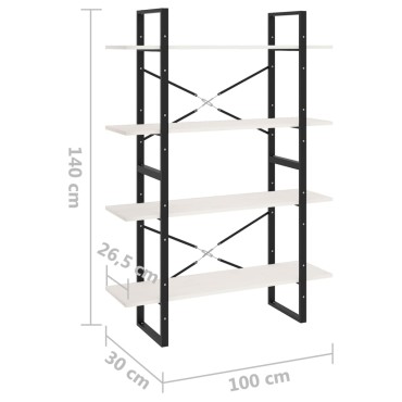vidaXL Βιβλιοθήκη με 4 Ράφια Λευκή 100x30x140cm από Μασίφ Ξύλο Πεύκου 1 τεμ.