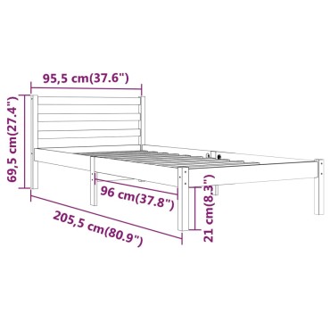 vidaXL Πλαίσιο Κρεβατιού 90x200cm από Μασίφ Ξύλο Πεύκου 1 τεμ. - Μονό