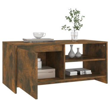 vidaXL Τραπεζάκι Σαλονιού Καπνιστή Δρυς 102x50x45cm Επεξεργ. Ξύλο 1 τεμ.