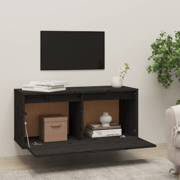 vidaXL Ντουλάπι Τοίχου Μαύρο 80x30x35cm από Μασίφ Ξύλο Πεύκου 1 τεμ.
