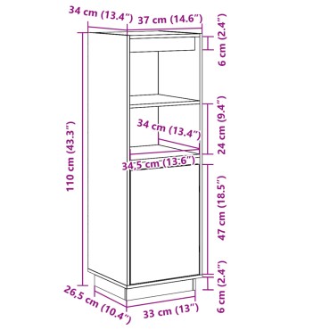 vidaXL Ντουλάπι Ψηλό 37x34x110cm από Μασίφ Ξύλο Πεύκου 1 τεμ.