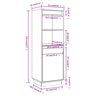 vidaXL Ντουλάπι Ψηλό 37x34x110cm από Μασίφ Ξύλο Πεύκου 1 τεμ.