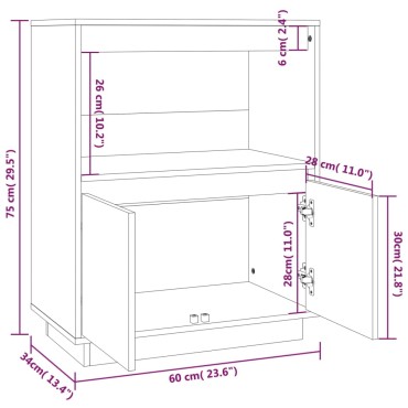 vidaXL Ντουλάπι 60x34x75cm από Μασίφ Ξύλο Πεύκου 1 τεμ.