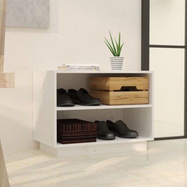 vidaXL Παπουτσοθήκη Λευκή 60x34x45cm από Μασίφ Ξύλο Πεύκου
