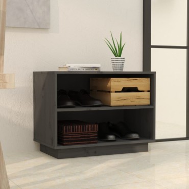 vidaXL Παπουτσοθήκη Γκρι 60x34x45cm από Μασίφ Ξύλο Πεύκου