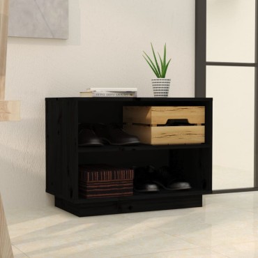 vidaXL Παπουτσοθήκη Μαύρη 60x34x45cm από Μασίφ Ξύλο Πεύκου