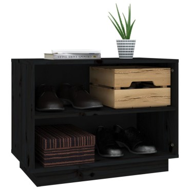 vidaXL Παπουτσοθήκη Μαύρη 60x34x45cm από Μασίφ Ξύλο Πεύκου