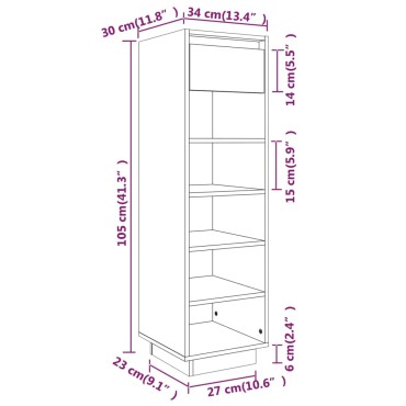 vidaXL Παπουτσοθήκη Γκρι 30x34x105cm από Μασίφ Ξύλο Πεύκου