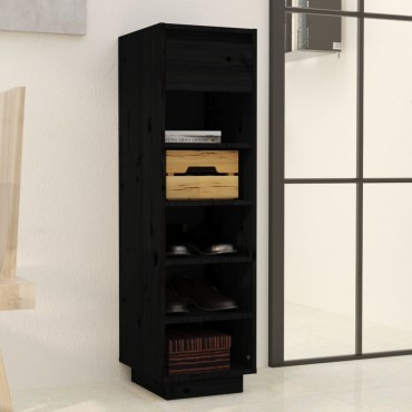 vidaXL Παπουτσοθήκη Μαύρη 34x30x105cm από Μασίφ Ξύλο Πεύκου